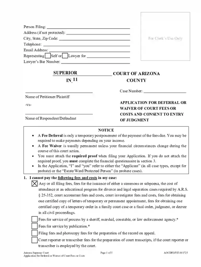 Application for Deferral or Waiver of Court Fees or Costs Preview on Page 1