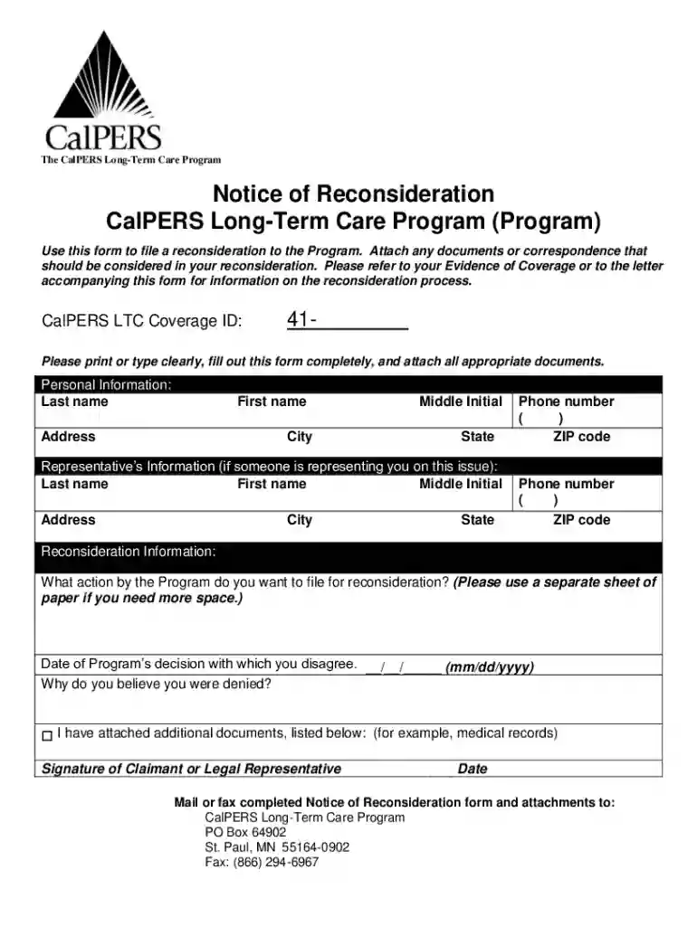 CalPERS Long-Term Care Reconsideration Notice Preview on Page 1