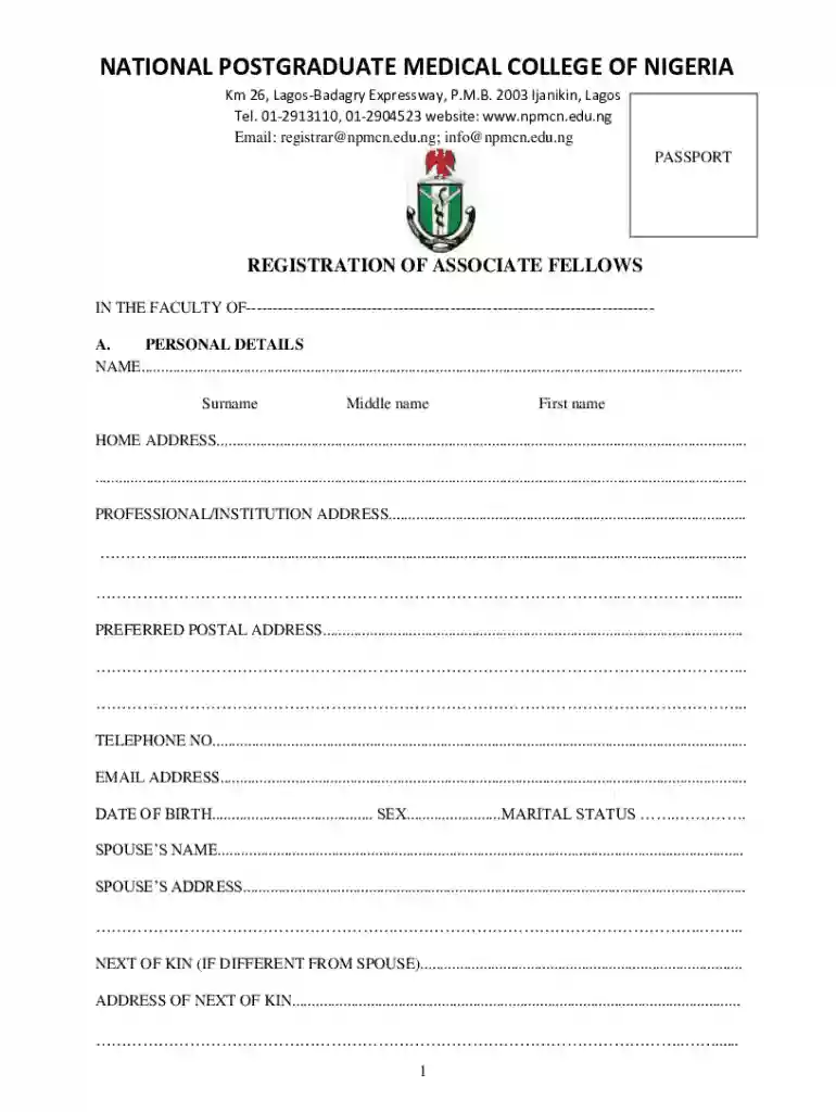 Registration of Associate Fellows Preview on Page 1