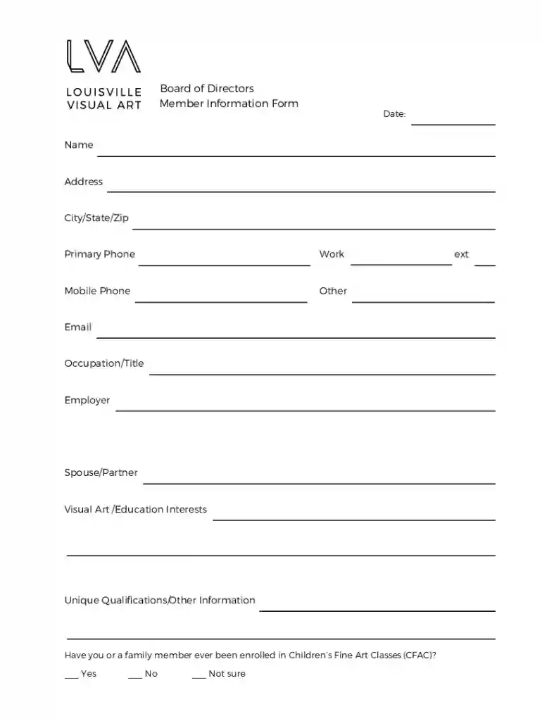 Member Information Form Preview on Page 1