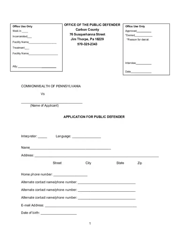 Application for Public Defender Preview on Page 1