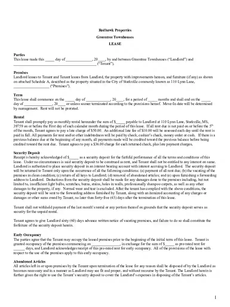 Redhawk Properties Greentree Townhouses Lease Preview on Page 1
