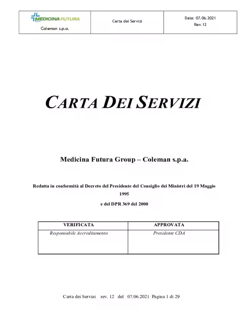 Carta dei Servizi Coleman s p a Preview on Page 1