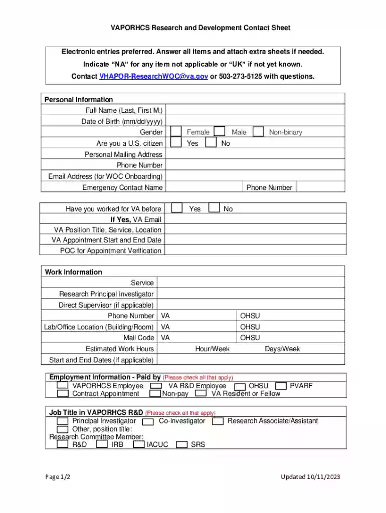 Vaporhcs Research and Development Contact Sheet Preview on Page 1