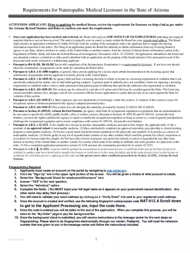 Application for Naturopathic Medical License Preview on Page 1