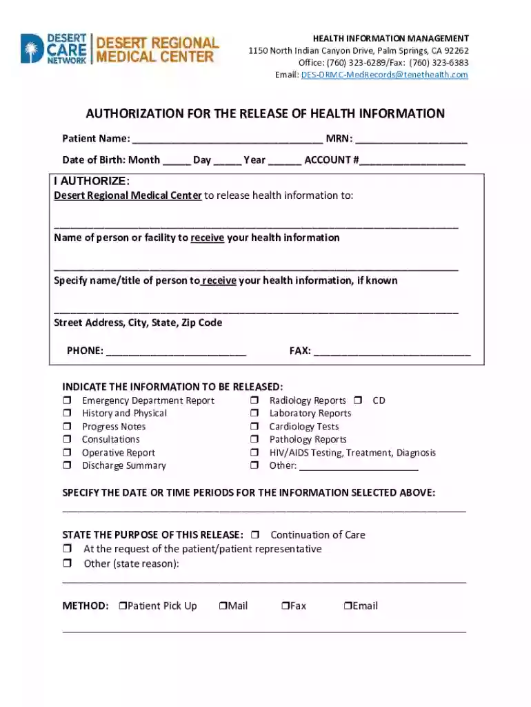 Authorization for Release of Health Information Preview on Page 1