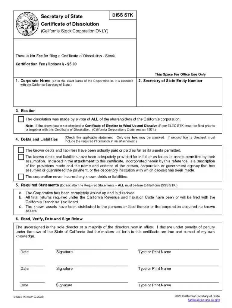 Certificate of Dissolution Preview on Page 1