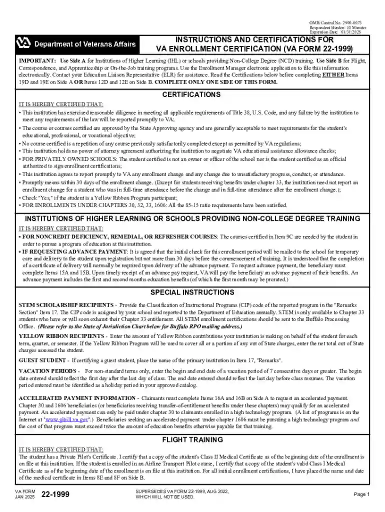 VA Form 22-1999 Preview on Page 1