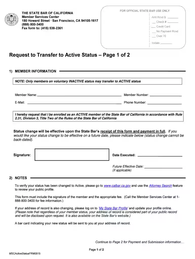 Request to Transfer to Active Status - calbar ca Preview on Page 1