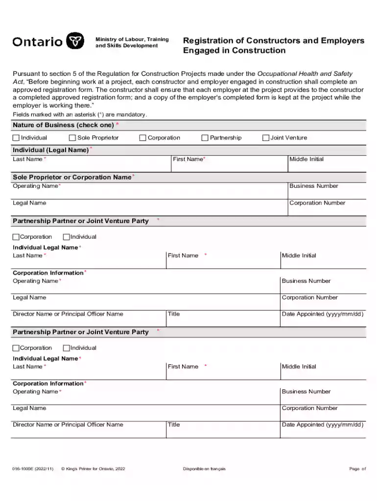 Registration of Constructors and Employers Engaged in Construction Preview on Page 1