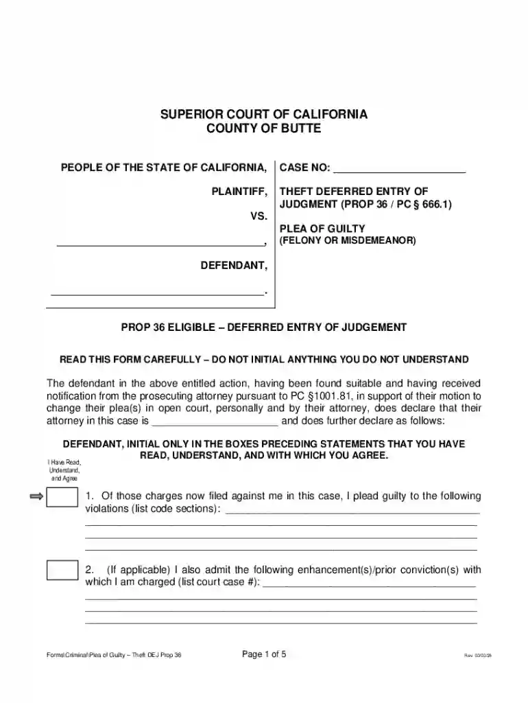 Theft Deferred Entry of Judgment (prop 36 Pc 666 1) Preview on Page 1