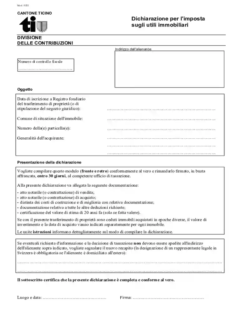 Ticino Property Transfer Tax Declaration Preview on Page 1