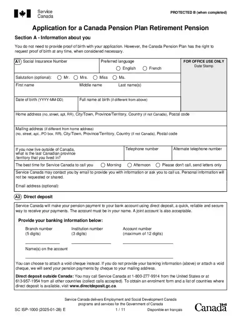 Application for a Canada Pension Plan Retirement Pension Preview on Page 1
