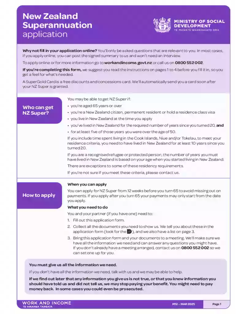 New Zealand Superannuation Application Preview on Page 1