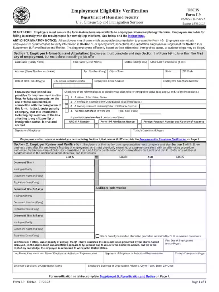 Form I-9 Preview on Page 1