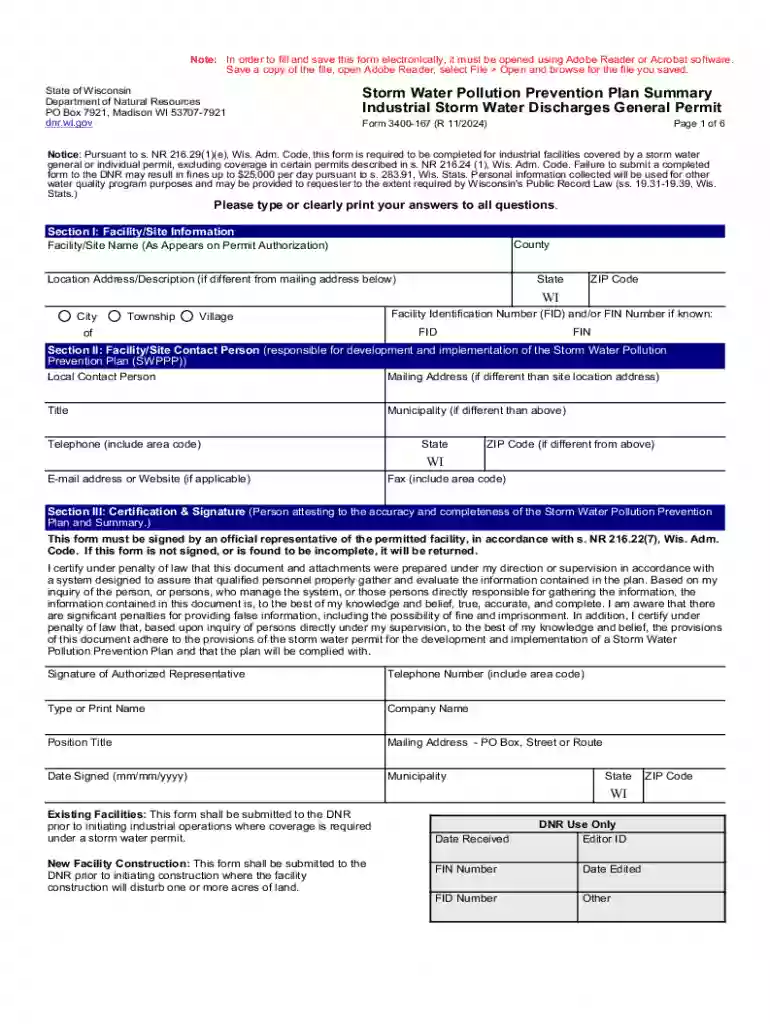 Storm Water Pollution Prevention Plan Summary Preview on Page 1