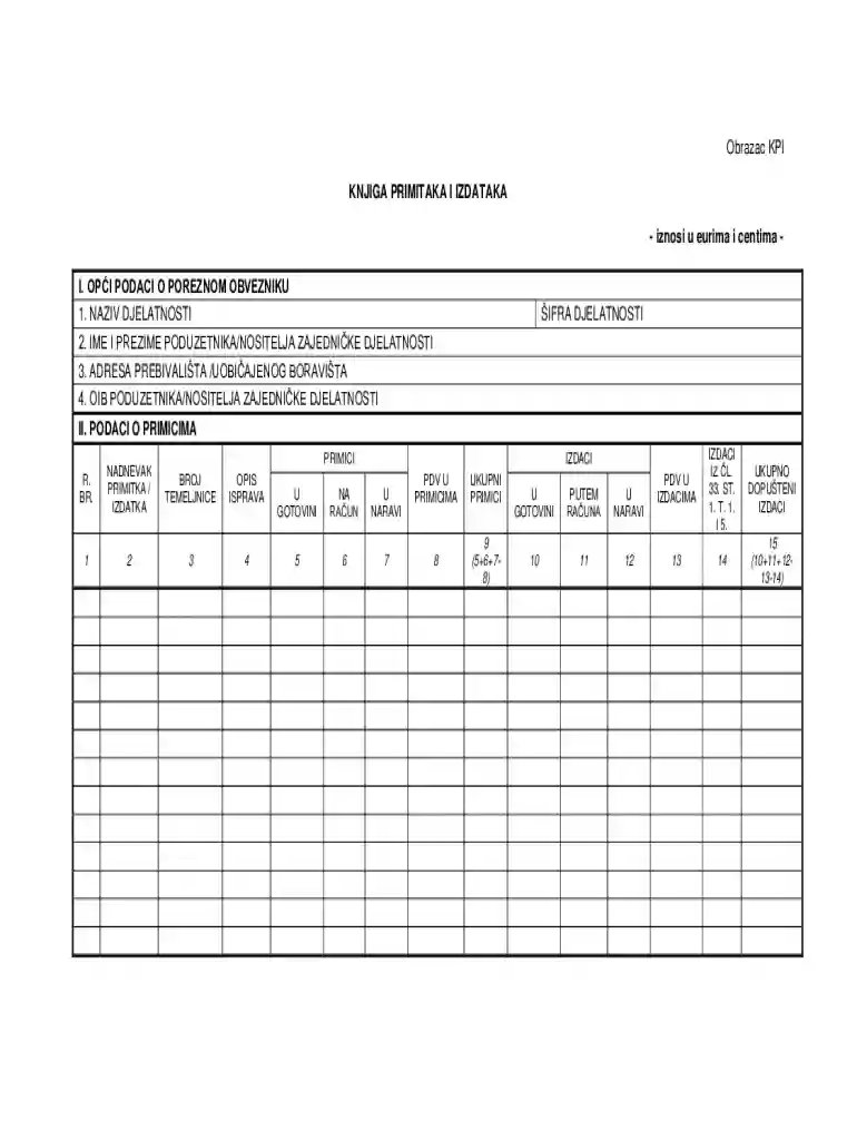 Croatian KPI Form Preview on Page 1