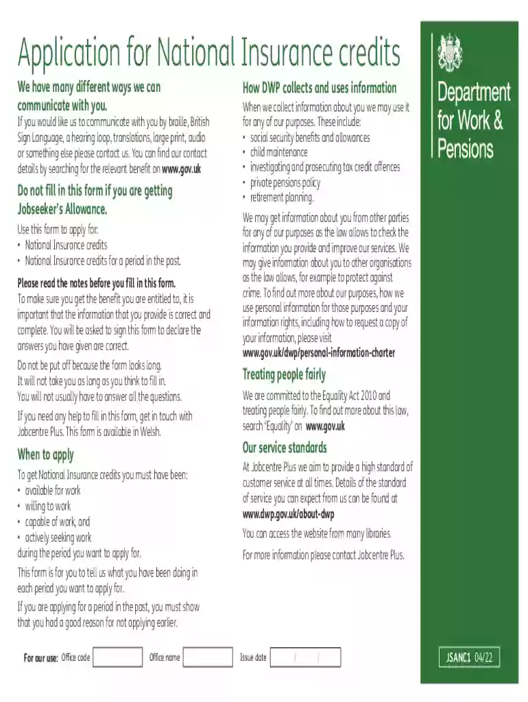 Application for National Insurance Credits Preview on Page 1