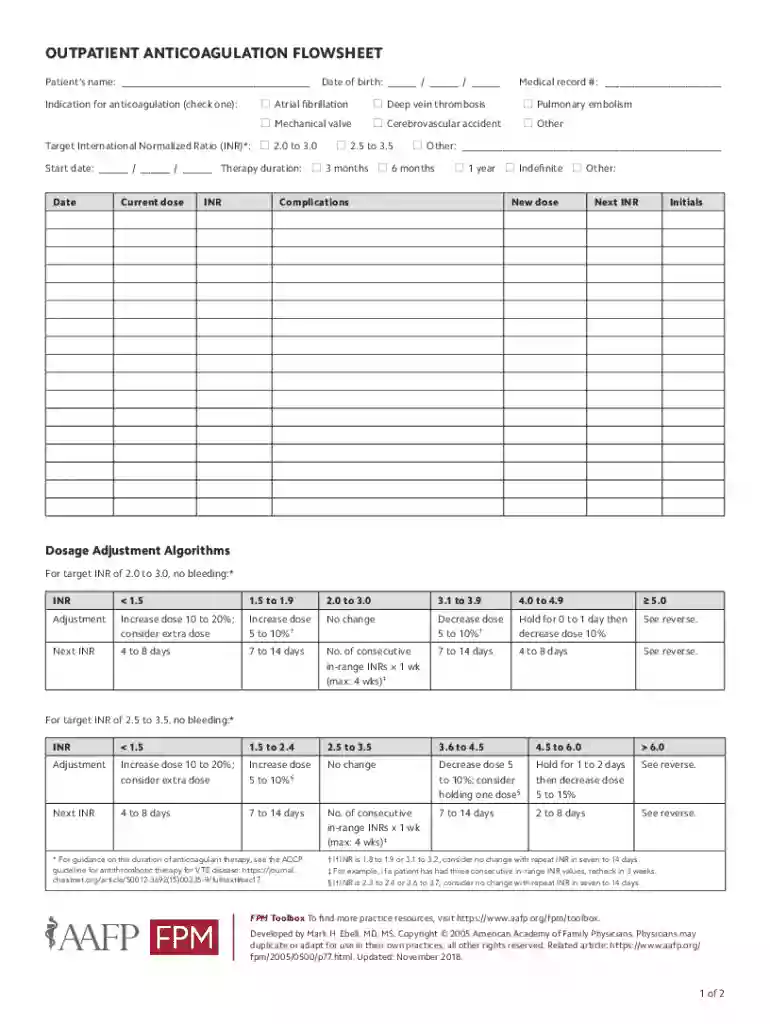 Outpatient Anticoagulation Flowsheet Preview on Page 1