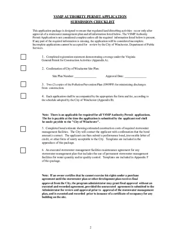 Virginia Stormwater Management Program (vsmp) Authority Permit Application Package Preview on Page 1