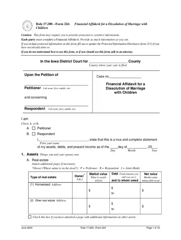 Financial Affidavit for a Dissolution of Marriage With Children Preview on Page 1