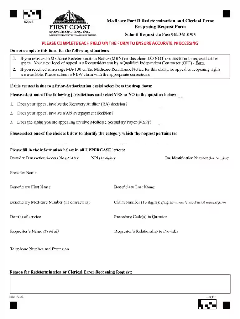Medicare Part B Redetermination and Clerical Error Reopening Request Form Preview on Page 1