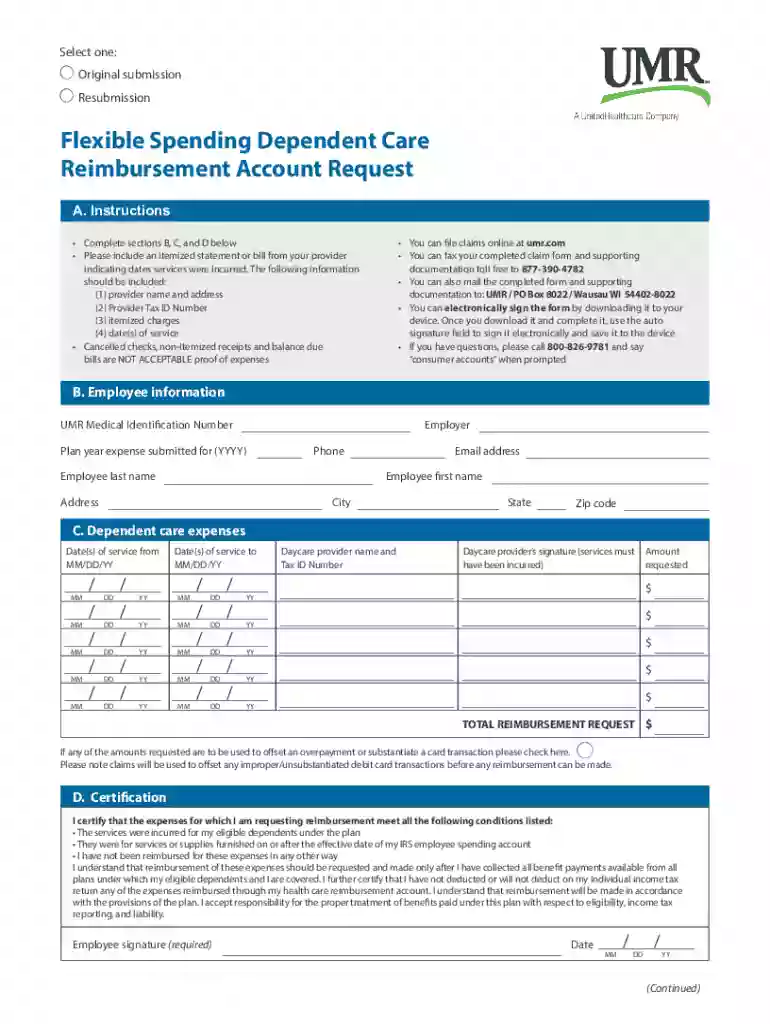 Flexible Spending Dependent Care Reimbursement Account Request Preview on Page 1