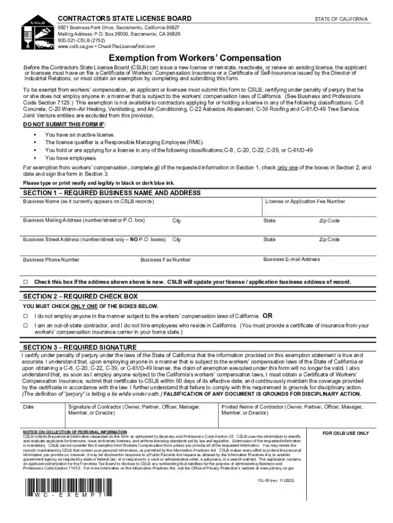29890 1 1 Exemption from Workers Compensation Form 13L-50 rev 4-2011 doc Preview on Page 1