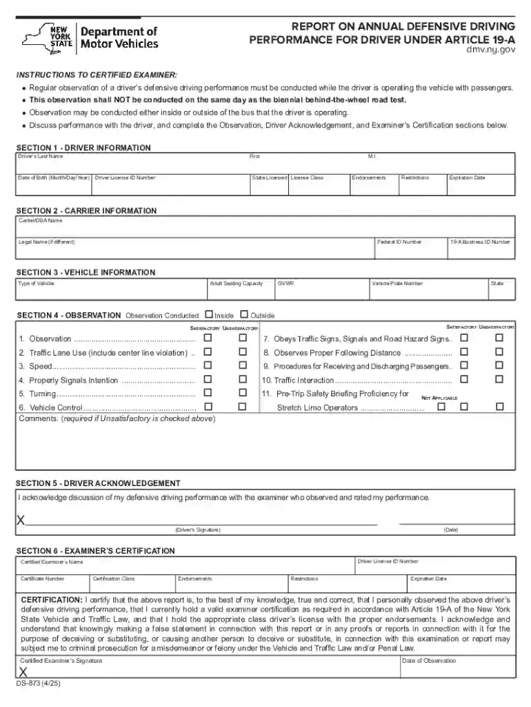 Report on Annual Defensive Driving Performance for Driver Under Article 19-a Preview on Page 1