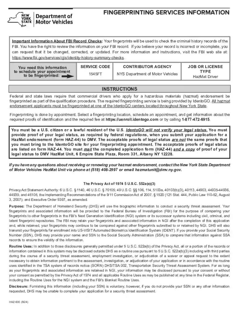 Fingerprints Services Information Preview on Page 1