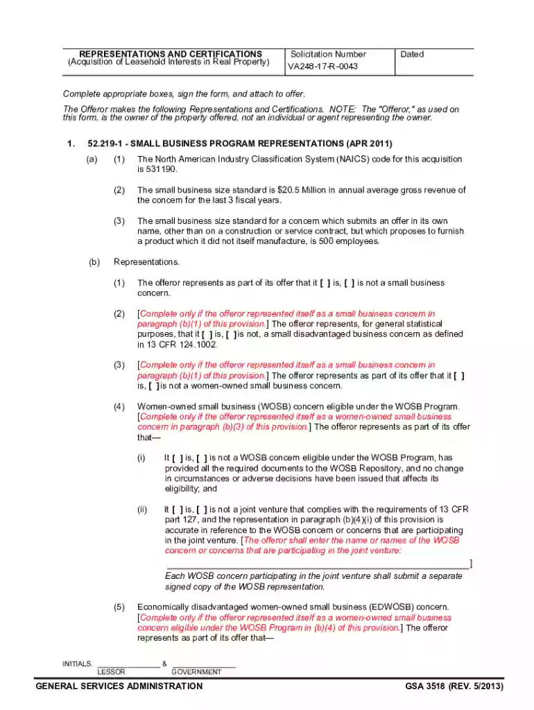 Representations and Certifications Preview on Page 1