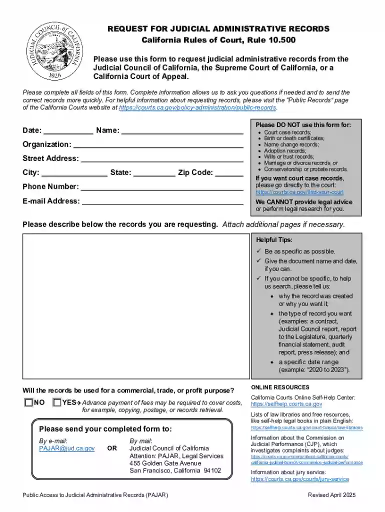 Request for Judicial Administrative Records Preview on Page 1