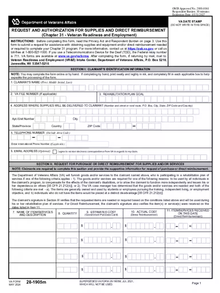 VA Form 28-1905m Preview on Page 1