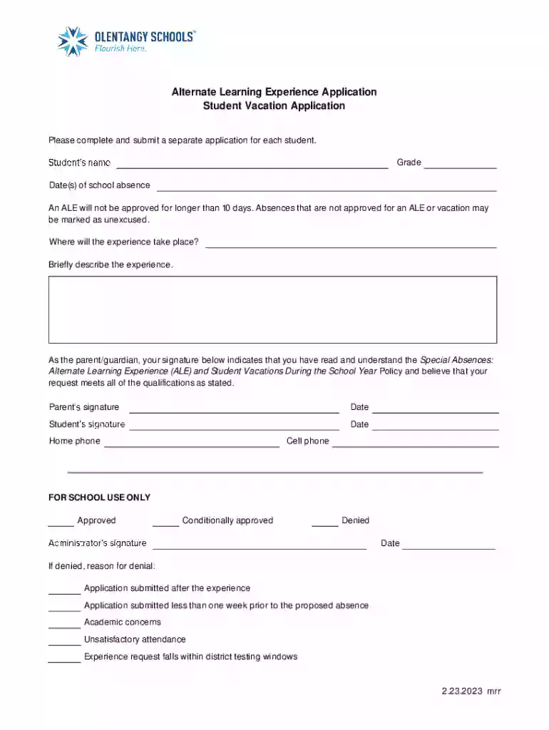 Alternate Learning Experience Application Preview on Page 1