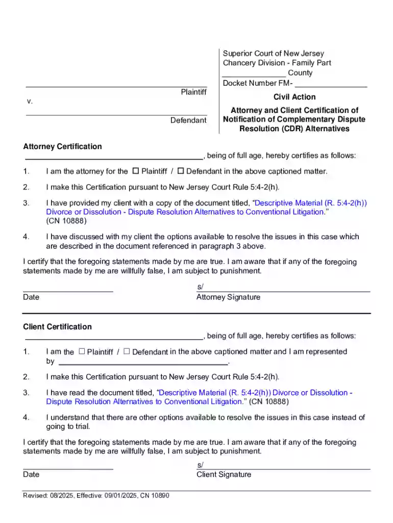 New Jersey Attorney and Client Certification of Defendant Notification Preview on Page 1