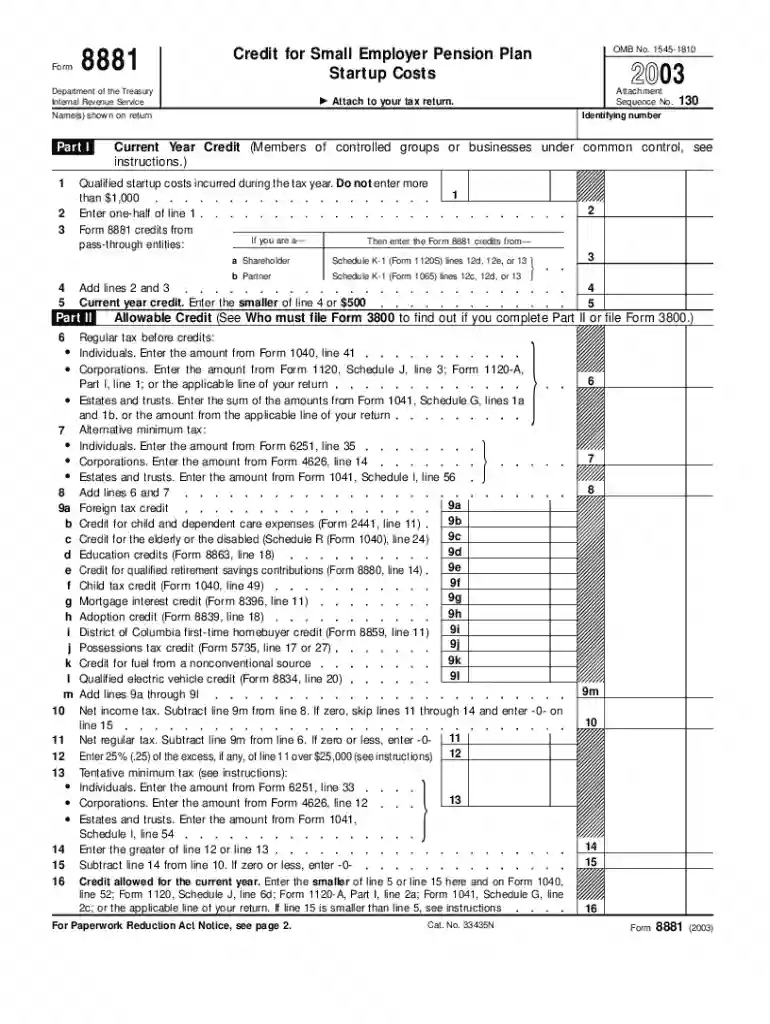 Form 8881 Preview on Page 1