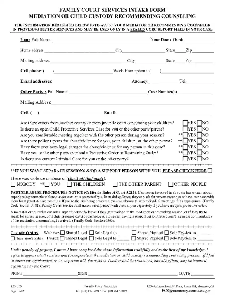 Family Court Services Intake Form Preview on Page 1