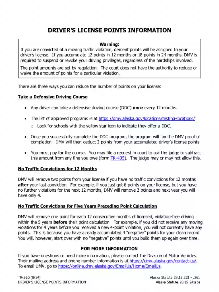 TR-560 Driver's License Points Information Preview on Page 1