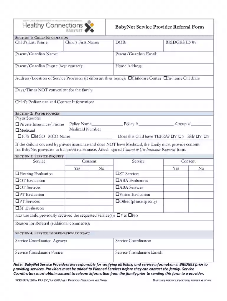Babynet Service Provider Referral Form Preview on Page 1