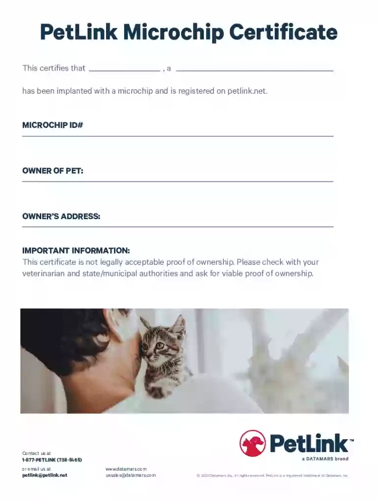 Petlink Microchip Certificate Preview on Page 1