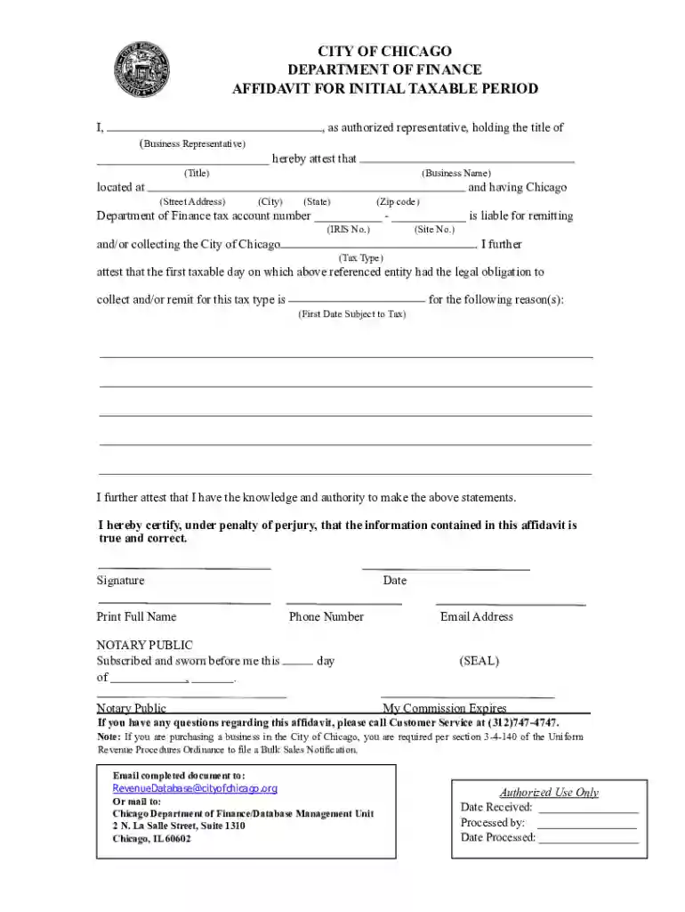 Affidavit for Initial Taxable Period Preview on Page 1