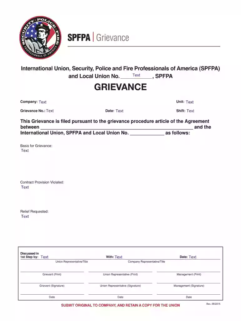 spfpa grievance form Preview on Page 1
