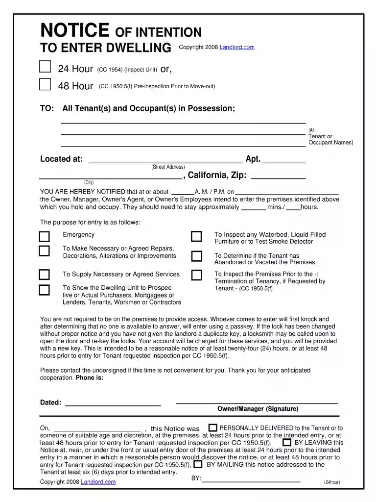 landlord 24 hour notice to enter template uk Preview on Page 1