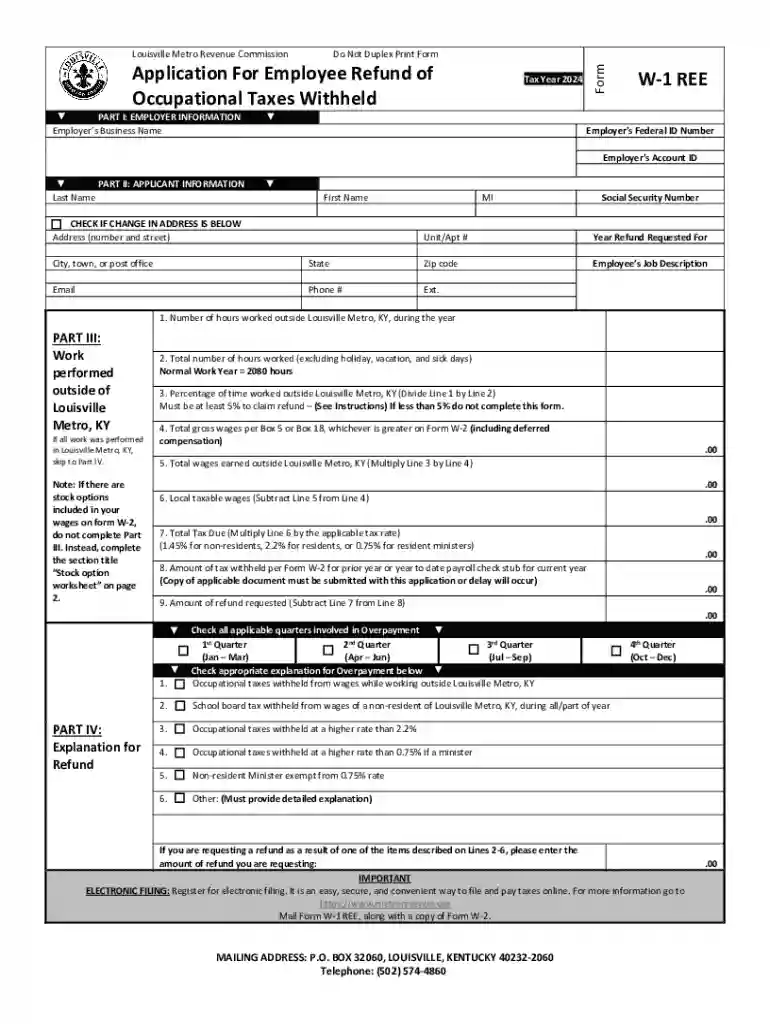Application for Employee Refund of Occupational Taxes Withheld Preview on Page 1