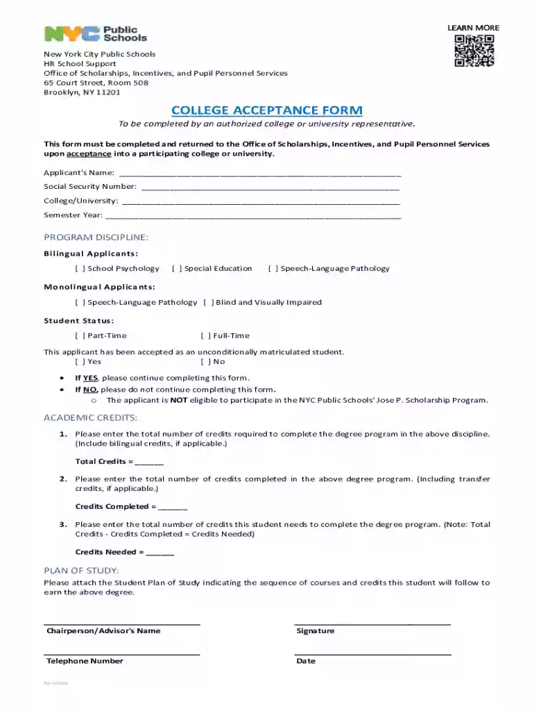 College Acceptance Form Preview on Page 1