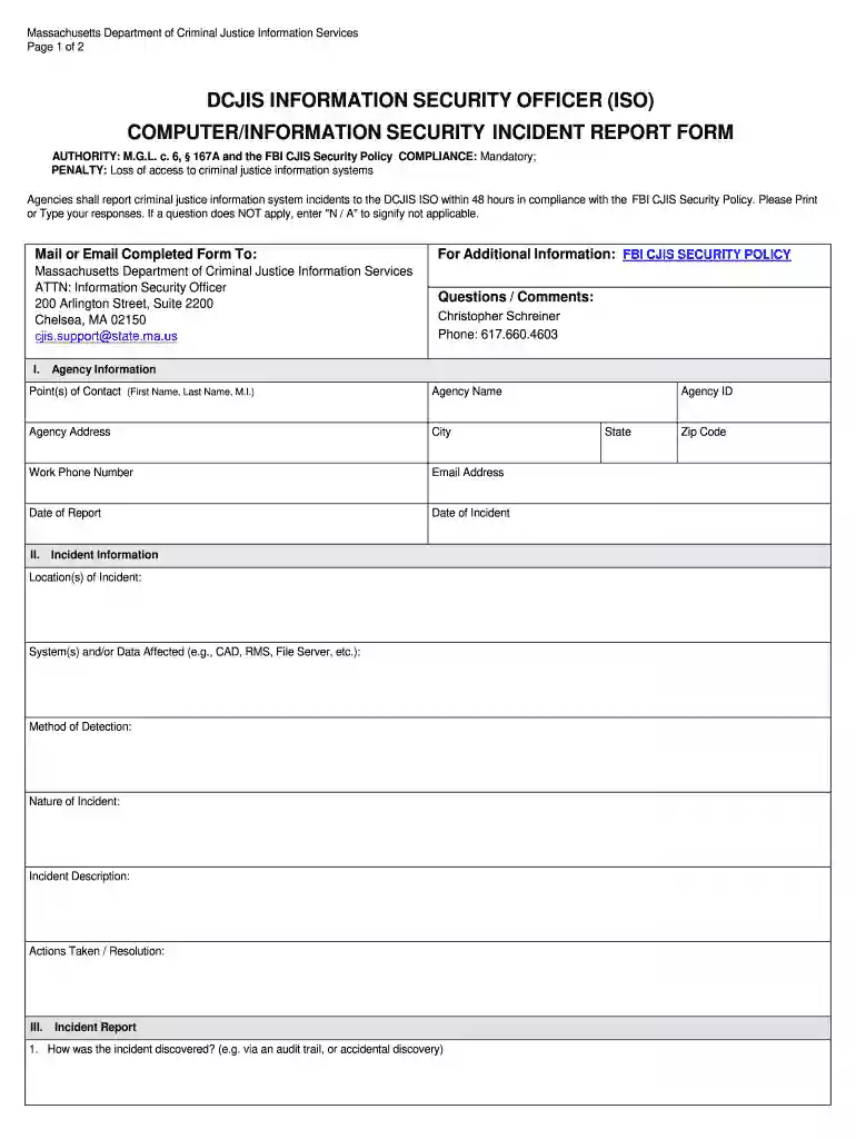 security incident report Preview on Page 1