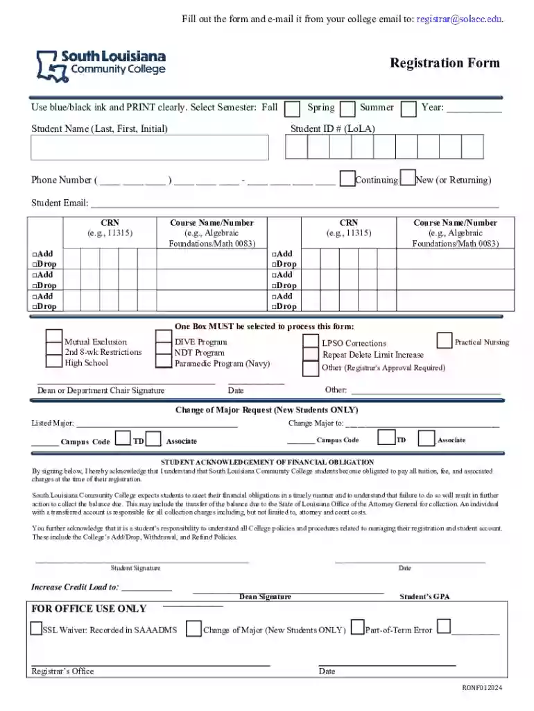 Registration Form Preview on Page 1