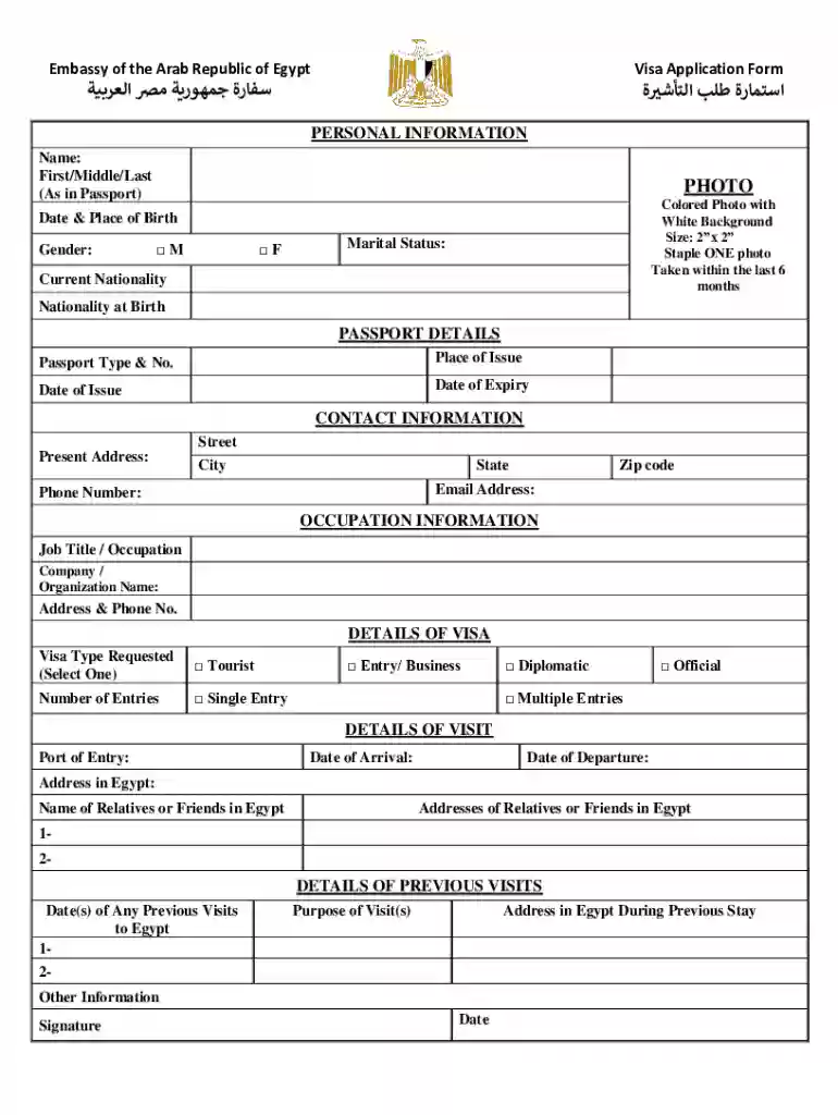 Visa Application Form Preview on Page 1