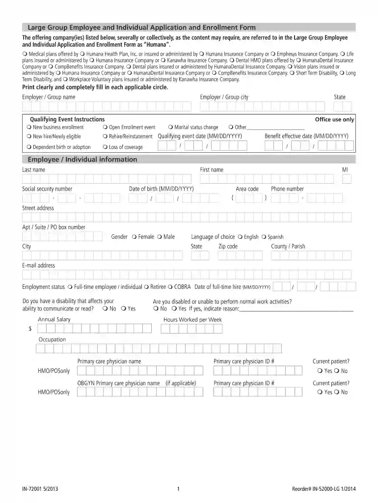 Large Group Employee and Individual Application and Enrollment Form The offering company(ies) listed below, severally or collectively, as the content may require, are referred to in the Large Group Employee and Individual Application and Preview on Page 1