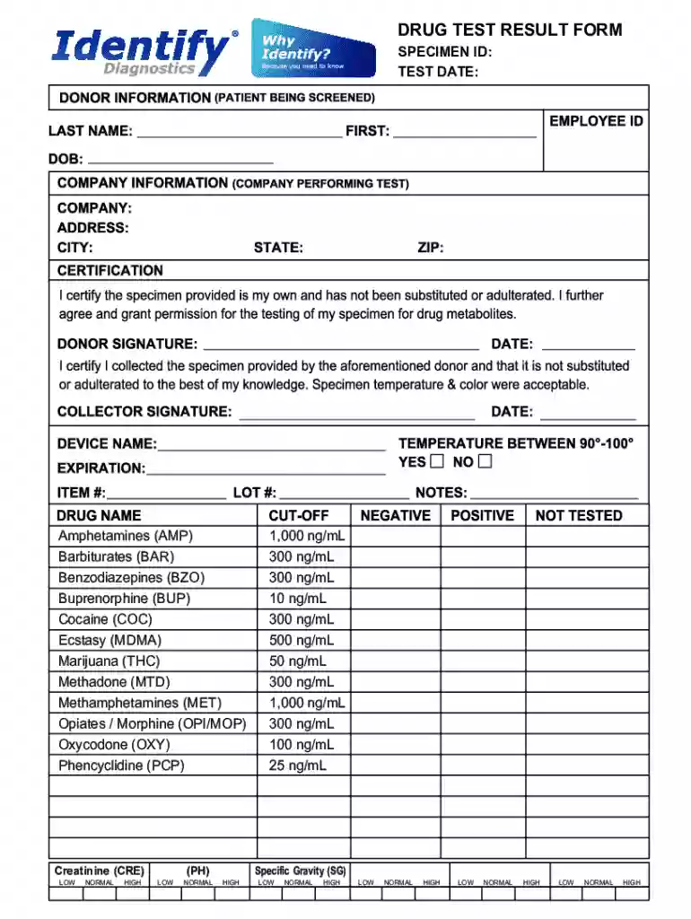 Drug Test Result Form Preview on Page 1